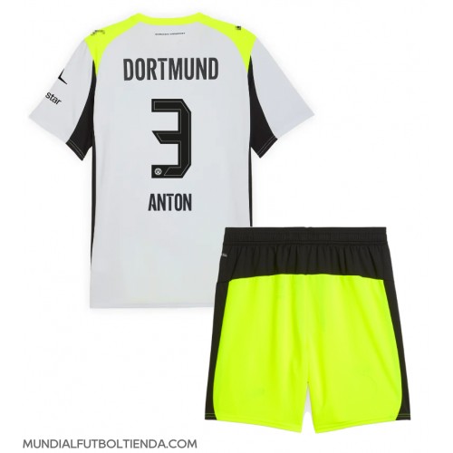 Camiseta Borussia Dortmund Waldemar Anton #3 Segunda Equipación Replica 2025-26 para niños mangas cortas (+ Pantalones cortos)